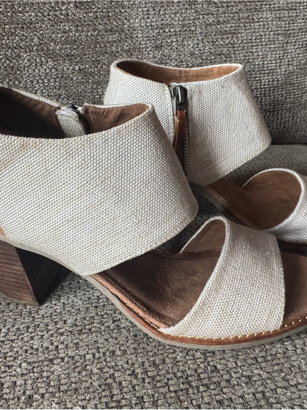 Toms Cream Canvas Block Heel Sandals with Ankle Cuff